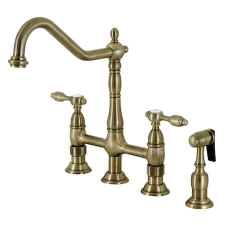 Kingston Brass Bridge Kitchen Faucet with Brass Sprayer, Antique Brass KS1273TALBS